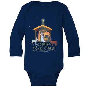 Merry Christmas Nativity Scene North Star Jesus Gift Baby Long Sleeve Bodysuit