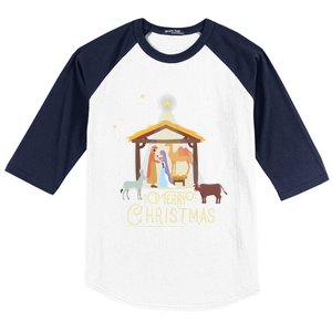 Merry Christmas Nativity Scene North Star Jesus Gift Baseball Sleeve Shirt