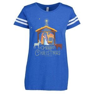 Merry Christmas Nativity Scene North Star Jesus Gift Enza Ladies Jersey Football T-Shirt