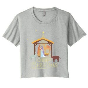 Merry Christmas Nativity Scene North Star Jesus Gift Women's Crop Top Tee