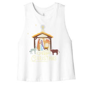 Merry Christmas Nativity Scene North Star Jesus Gift Women's Racerback Cropped Tank