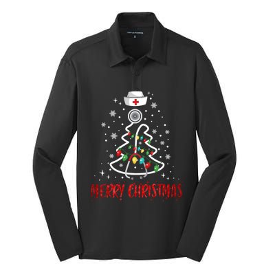 Merry Christmas Nurse Gift Stethoscope Tree Lights Gift Silk Touch Performance Long Sleeve Polo