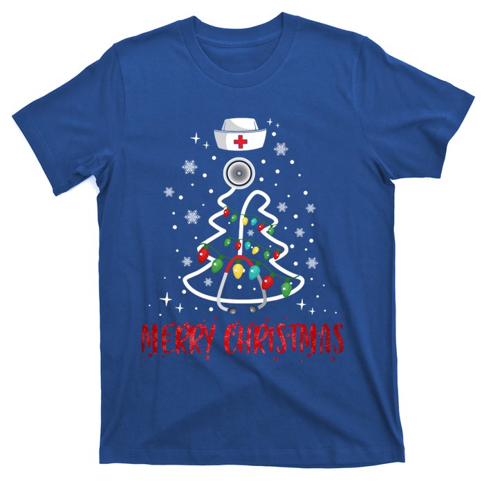 Merry Christmas Nurse Gift Stethoscope Tree Lights Gift T-Shirt