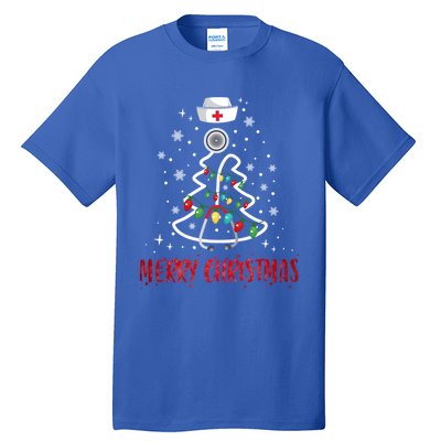 Merry Christmas Nurse Gift Stethoscope Tree Lights Gift Tall T-Shirt