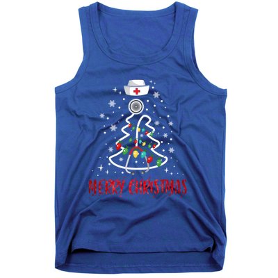 Merry Christmas Nurse Gift Stethoscope Tree Lights Gift Tank Top