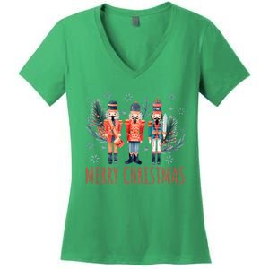 Merry Christmas Nutcracker Ballet Festive Xmas Women's V-Neck T-Shirt