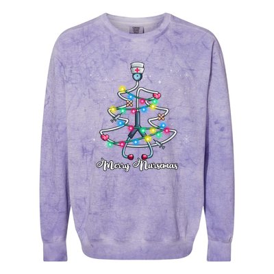 Merry Christmas Nurse Funny Stethoscope Xmas Tree Nursemas Cool Gift Colorblast Crewneck Sweatshirt