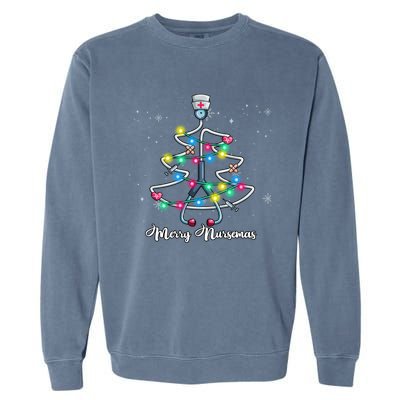 Merry Christmas Nurse Funny Stethoscope Xmas Tree Nursemas Cool Gift Garment-Dyed Sweatshirt