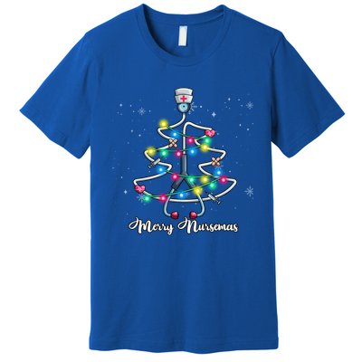 Merry Christmas Nurse Funny Stethoscope Xmas Tree Nursemas Cool Gift Premium T-Shirt