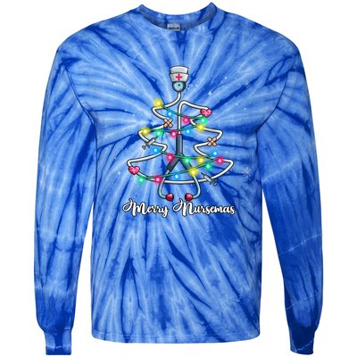 Merry Christmas Nurse Funny Stethoscope Xmas Tree Nursemas Cool Gift Tie-Dye Long Sleeve Shirt