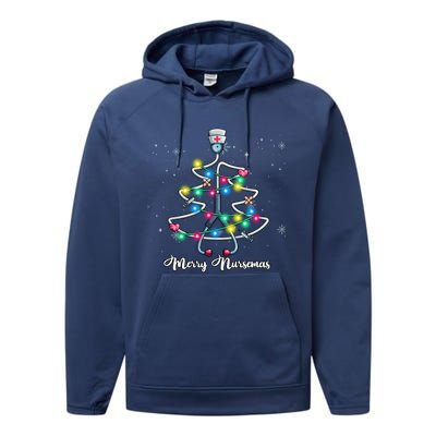 Merry Christmas Nurse Funny Stethoscope Xmas Tree Nursemas Cool Gift Performance Fleece Hoodie