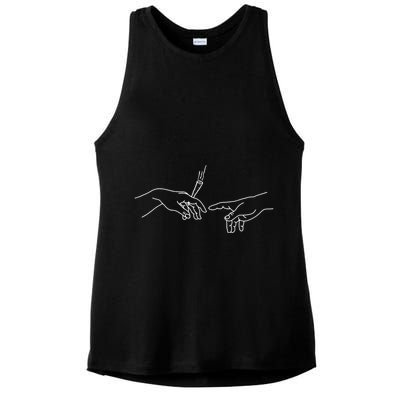 Michelangelo Creation Of Adam Hand Of God With Joint Ladies PosiCharge Tri-Blend Wicking Tank