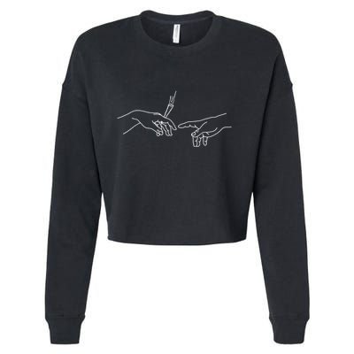 Michelangelo Creation Of Adam Hand Of God With Joint Cropped Pullover Crew