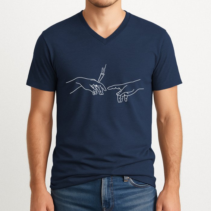 Michelangelo Creation Of Adam Hand Of God With Joint V-Neck T-Shirt
