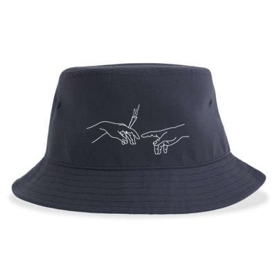 Michelangelo Creation Of Adam Hand Of God With Joint Sustainable Bucket Hat