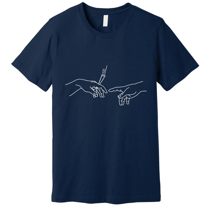 Michelangelo Creation Of Adam Hand Of God With Joint Premium T-Shirt