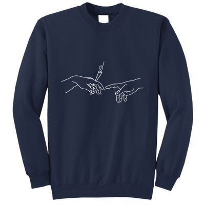 Michelangelo Creation Of Adam Hand Of God With Joint Tall Sweatshirt