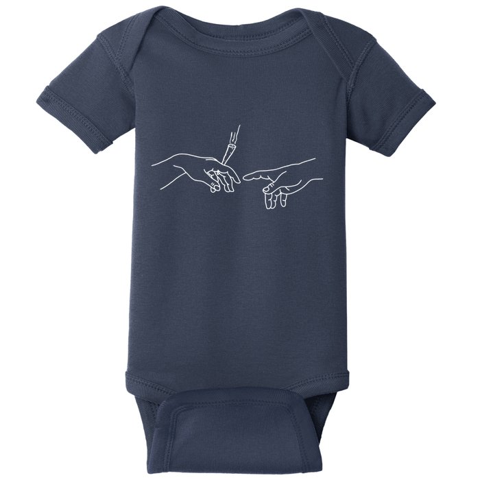 Michelangelo Creation Of Adam Hand Of God With Joint Baby Bodysuit