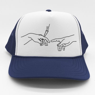 Michelangelo Creation Of Adam Hand Of God With Joint Trucker Hat