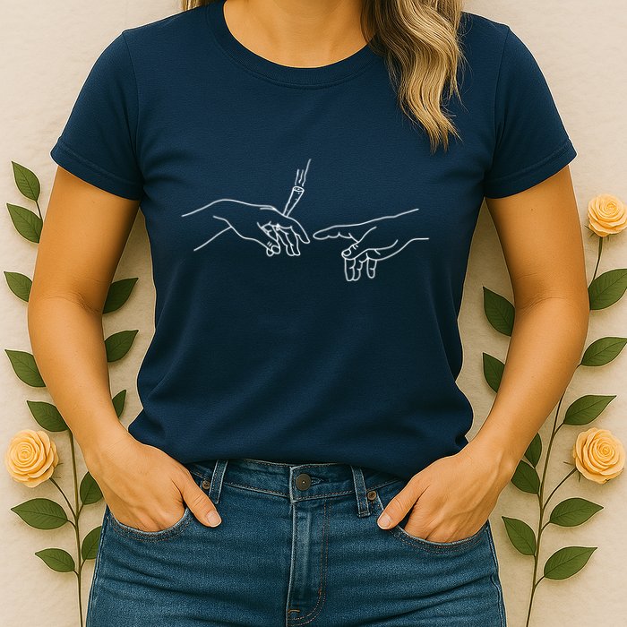 Michelangelo Creation Of Adam Hand Of God With Joint Womens T-Shirt