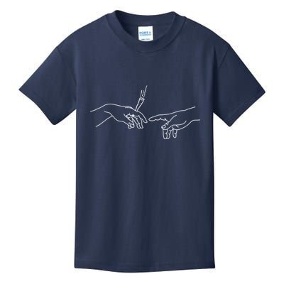 Michelangelo Creation Of Adam Hand Of God With Joint Kids T-Shirt