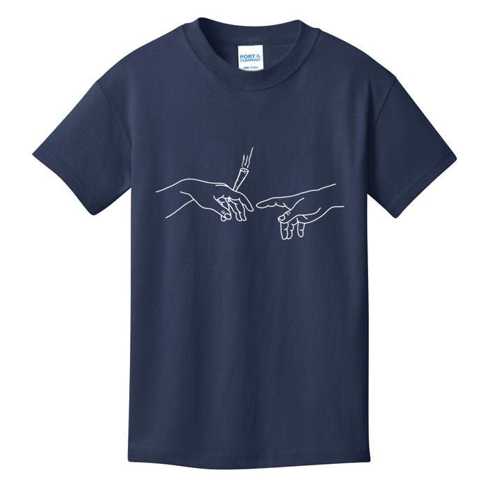 Michelangelo Creation Of Adam Hand Of God With Joint Kids T-Shirt