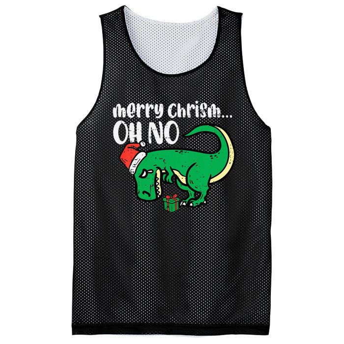 Merry Christmas Oh No Trex Funny Xmas Dino Mesh Reversible Basketball Jersey Tank