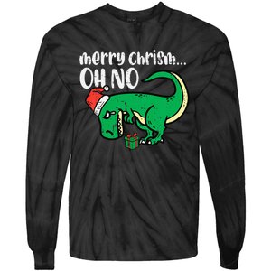 Merry Christmas Oh No Trex Funny Xmas Dino Tie-Dye Long Sleeve Shirt