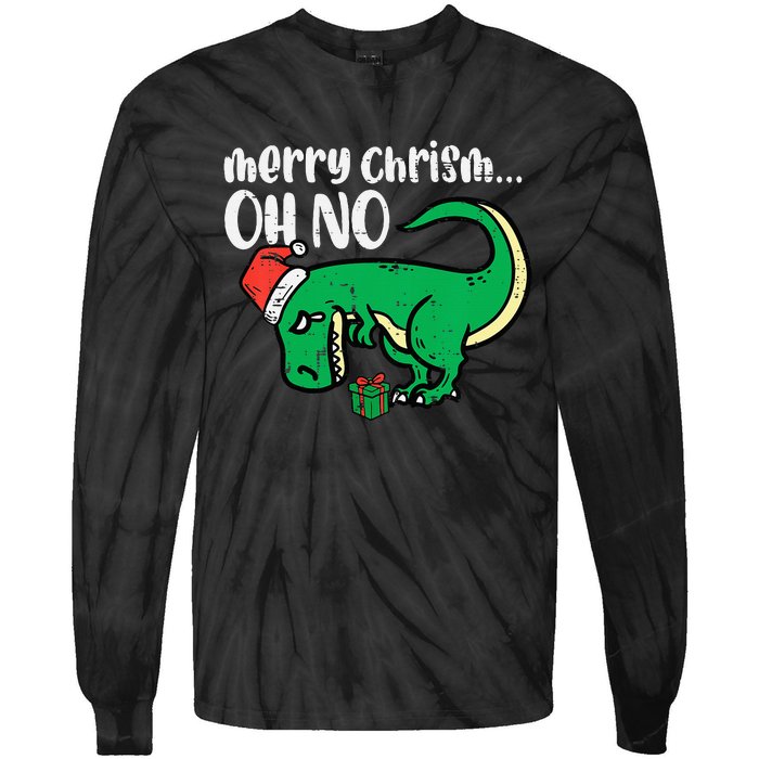 Merry Christmas Oh No Trex Funny Xmas Dino Tie-Dye Long Sleeve Shirt