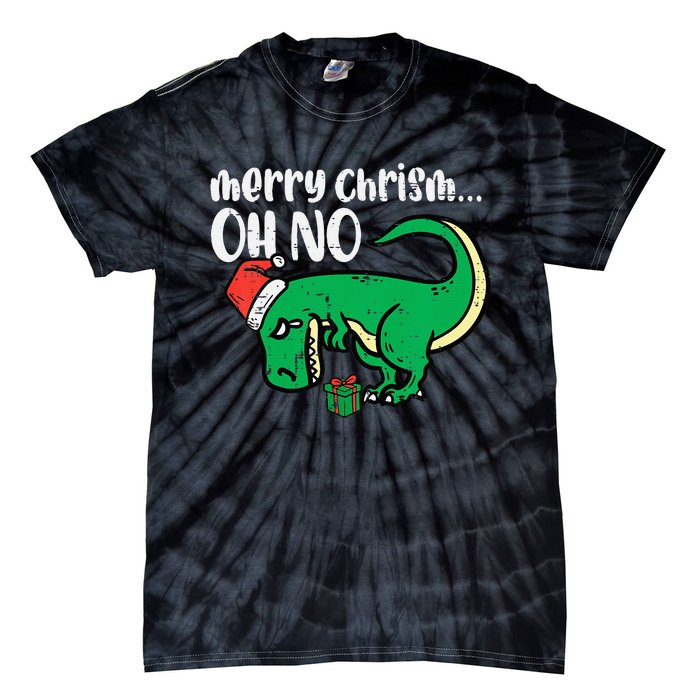 Merry Christmas Oh No Trex Funny Xmas Dino Tie-Dye T-Shirt