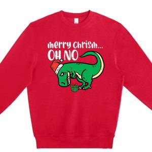 Merry Christmas Oh No Trex Funny Xmas Dino Premium Crewneck Sweatshirt