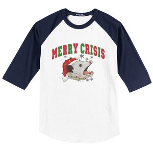 Merry Crisis Opossum Funny Christmas Baseball Sleeve Shirt