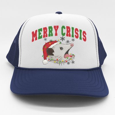 Merry Crisis Opossum Funny Christmas Trucker Hat