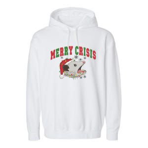 Merry Crisis Opossum Funny Christmas Garment-Dyed Fleece Hoodie