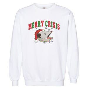 Merry Crisis Opossum Funny Christmas Garment-Dyed Sweatshirt