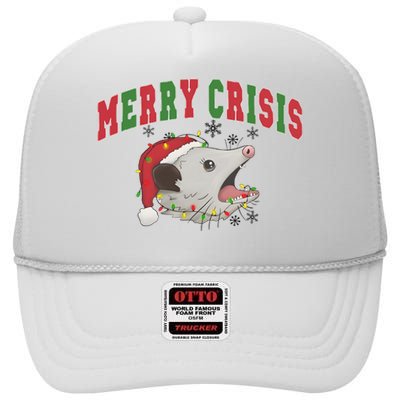 Merry Crisis Opossum Funny Christmas High Crown Mesh Back Trucker Hat