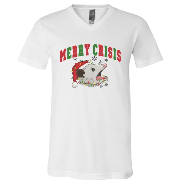 Merry Crisis Opossum Funny Christmas V-Neck T-Shirt