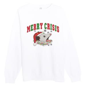 Merry Crisis Opossum Funny Christmas Premium Crewneck Sweatshirt