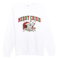 Merry Crisis Opossum Funny Christmas Premium Crewneck Sweatshirt