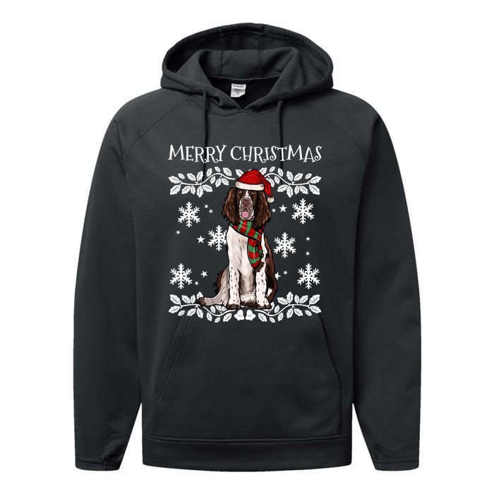 Merry Christmas Ornament English Springer Spaniel Xmas Santa Long Sleeve Performance Fleece Hoodie