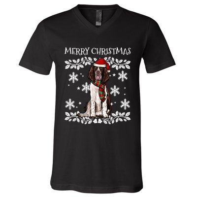 Merry Christmas Ornament English Springer Spaniel Xmas Santa Long Sleeve V-Neck T-Shirt