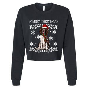 Merry Christmas Ornament English Springer Spaniel Xmas Santa Long Sleeve Cropped Pullover Crew