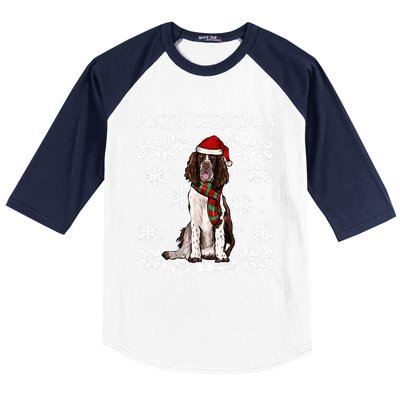 Merry Christmas Ornament English Springer Spaniel Xmas Santa Long Sleeve Baseball Sleeve Shirt