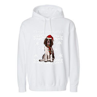 Merry Christmas Ornament English Springer Spaniel Xmas Santa Long Sleeve Garment-Dyed Fleece Hoodie