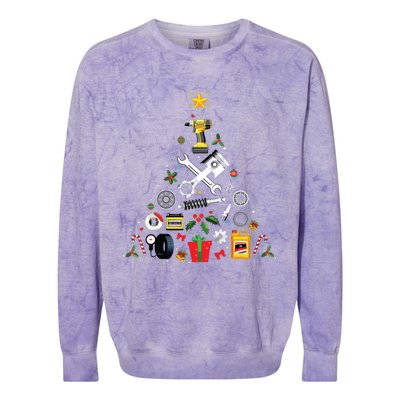 Mechanic Christmas Ornament Tree In Garage Car Mechanic Colorblast Crewneck Sweatshirt