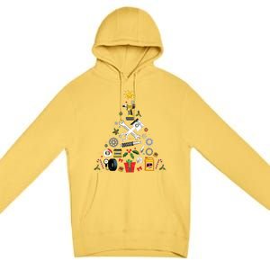 Mechanic Christmas Ornament Tree In Garage Car Mechanic Premium Pullover Hoodie