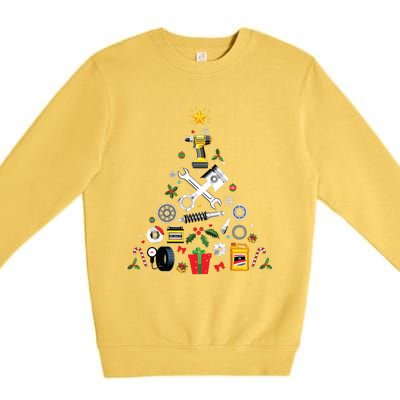 Mechanic Christmas Ornament Tree In Garage Car Mechanic Premium Crewneck Sweatshirt