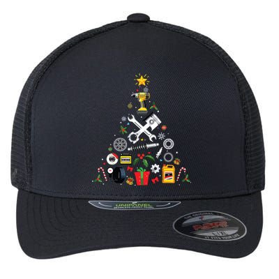 Mechanic Christmas Ornament Tree In Garage Car Mechanic Flexfit Unipanel Trucker Cap