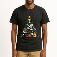 Mechanic Christmas Ornament Tree In Garage Car Mechanic Tall T-Shirt