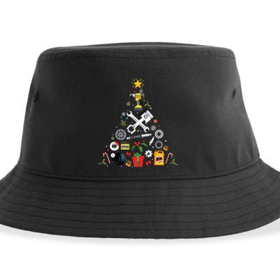 Mechanic Christmas Ornament Tree In Garage Car Mechanic Sustainable Bucket Hat